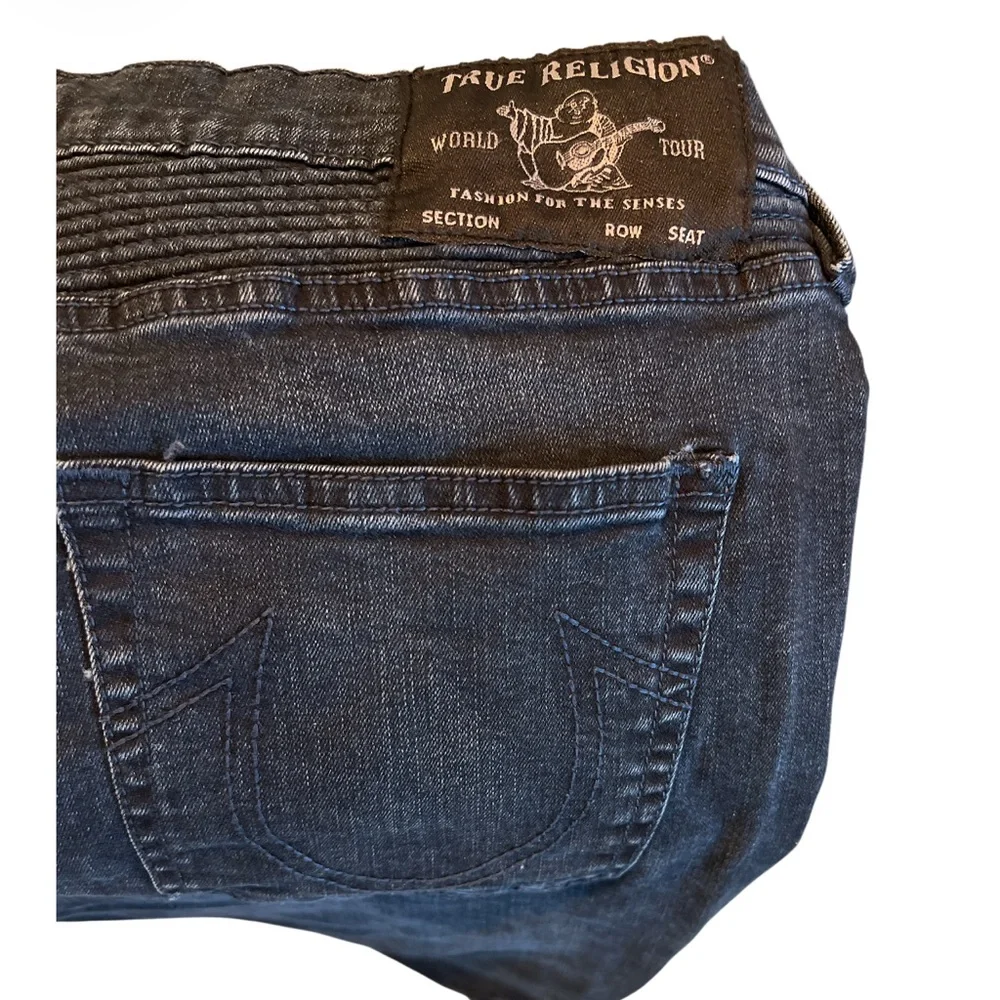 True Religion Rocco Moto Slim Fit Jeans Dark‎ Wash Mens 36x33